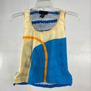 Custo Barcelona crop tank top, size L. Print front, mesh back. Unique design.